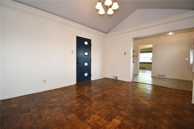 200 Graham St, Sewickley, PA 15143 - unfurnished room with vaulted ceiling, a chandelier, baseboards, and arched walkways