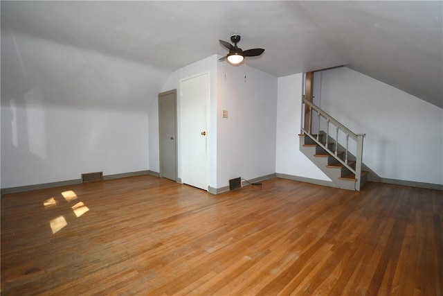 200 Graham St, Sewickley, PA 15143 - additional living space with vaulted ceiling, wood finished floors, ceiling fan, stairway, and baseboards