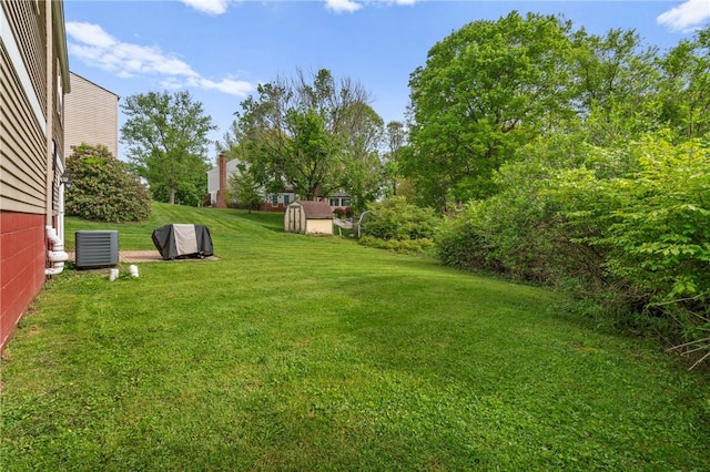 3613 Falmouth Dr, South Park, PA 15129 - view of green lawn featuring a storage shed, an outdoor structure, and central AC unit