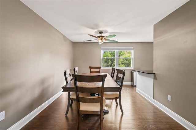3613 Falmouth Dr, South Park, PA 15129 - dining area with a ceiling fan, baseboards, and dark wood-style flooring