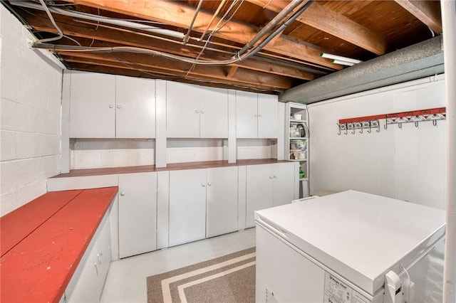 423 Nantucket Dr, Pleasant Hills, PA 15236 - clothes washing area featuring concrete block wall and cabinet space