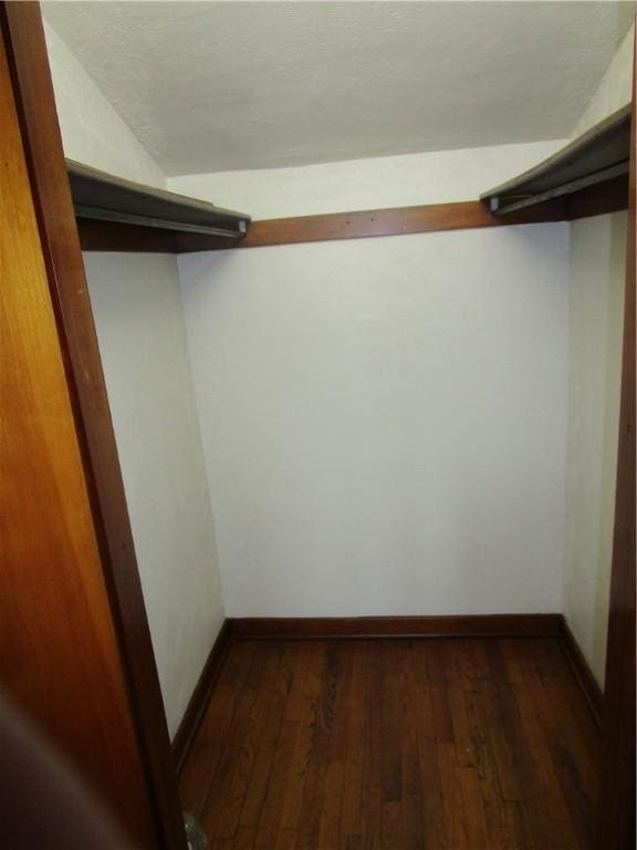 walk in closet featuring dark wood-style flooring