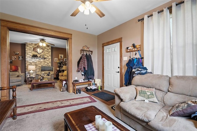 1320 3rd St, Jefferson Hills, PA 15025 - living area featuring ceiling fan, carpet, and healthy amount of natural light