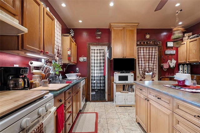 1320 3rd St, Jefferson Hills, PA 15025 - kitchen with white microwave, under cabinet range hood, range, recessed lighting, and dishwashing machine