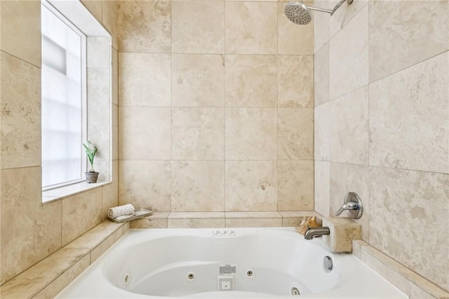 full bathroom with a jetted tub and a shower