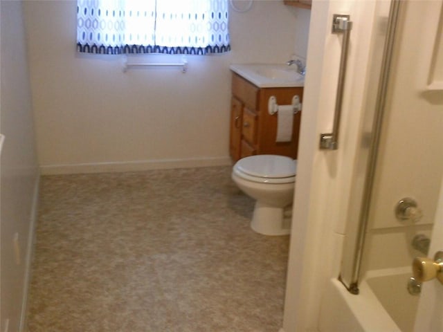 full bath with toilet, vanity, and tub / shower combination