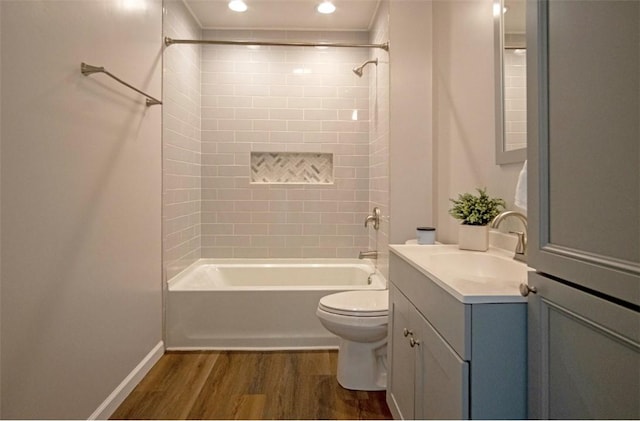 1435 Orchard St, New Sewickley Twp, PA 15042 - full bath featuring wood finished floors, toilet,  shower combination, vanity, and baseboards
