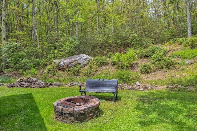 2847 National Pike, Wharton Twp, PA 15421 - surrounding community featuring a fire pit, a yard, and a view of trees
