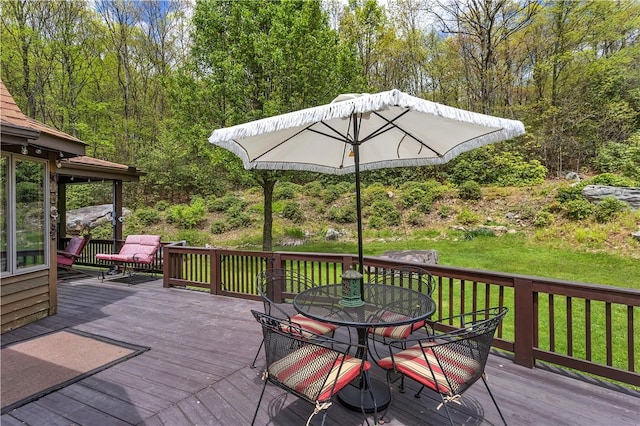2847 National Pike, Wharton Twp, PA 15421 - wooden terrace with outdoor dining area and a yard