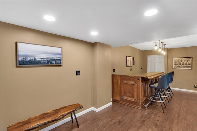 2847 National Pike, Wharton Twp, PA 15421 - indoor dry bar featuring baseboards, dark wood finished floors, recessed lighting, and decorative light fixtures