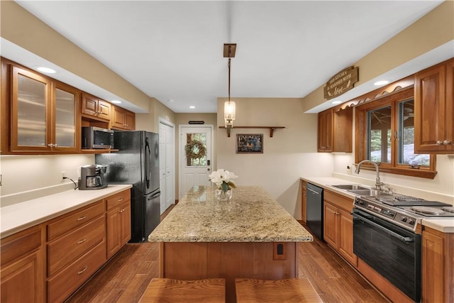 2847 National Pike, Wharton Twp, PA 15421 - kitchen with appliances with stainless steel finishes, a sink, dark wood-style flooring, a kitchen island, and recessed lighting