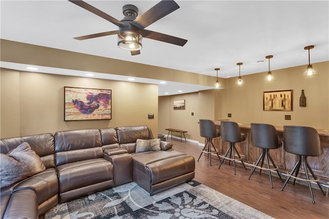 2847 National Pike, Wharton Twp, PA 15421 - cinema featuring a ceiling fan, wood finished floors, recessed lighting, and bar