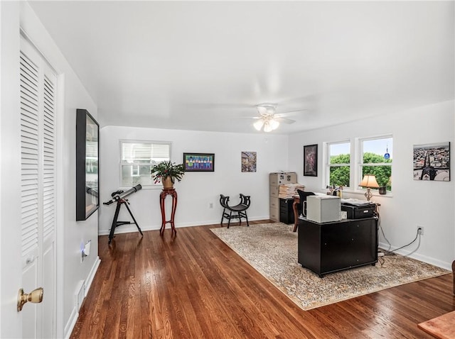 707 Atlantic Ave, Monaca, PA 15061 - office area featuring wood finished floors, a ceiling fan, and baseboards