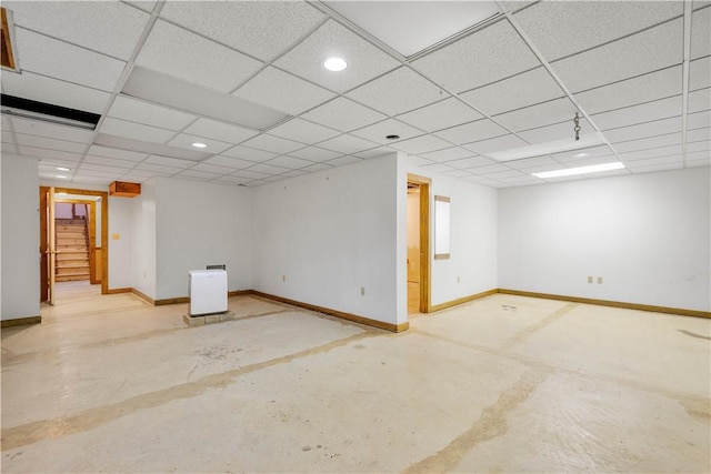 297 Alamae Lakes Rd, South Franklin, PA 15301 - finished below grade area featuring baseboards, a drop ceiling, stairway, and recessed lighting