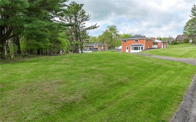 view of grassy yard featuring driveway