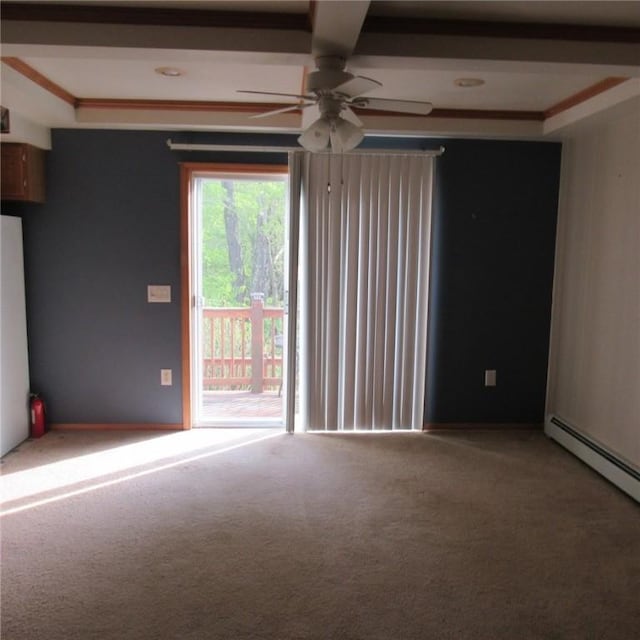 2255 Copper Kettle Hwy, Middlecreek Twp, PA 15557 - carpeted empty room with ceiling fan, a baseboard radiator, and ornamental molding