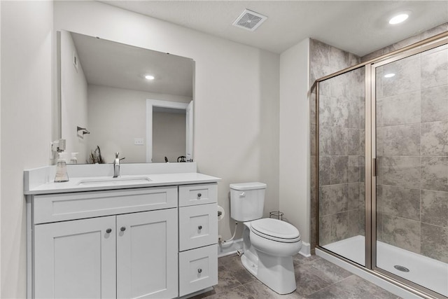 521 Cambridge Ct, Pine Twp Nal, PA 15090 - full bathroom with a stall shower, toilet, vanity, baseboards, and recessed lighting