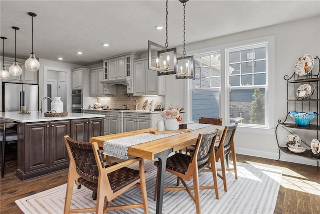 521 Cambridge Ct, Pine Twp Nal, PA 15090 - dining space featuring dark wood-type flooring, a chandelier, recessed lighting, and baseboards