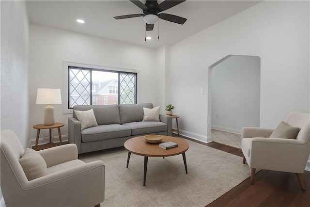 59 Greenbush St, Mt Washington, PA 15211 - living area featuring wood finished floors, ceiling fan, and recessed lighting