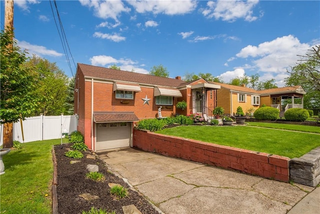 single story home featuring brick siding, a garage, and concrete driveway