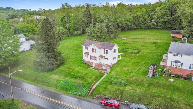 drone / aerial view of a heavily wooded area
