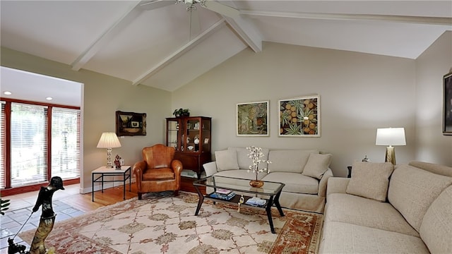 living room with a ceiling fan and recessed lighting