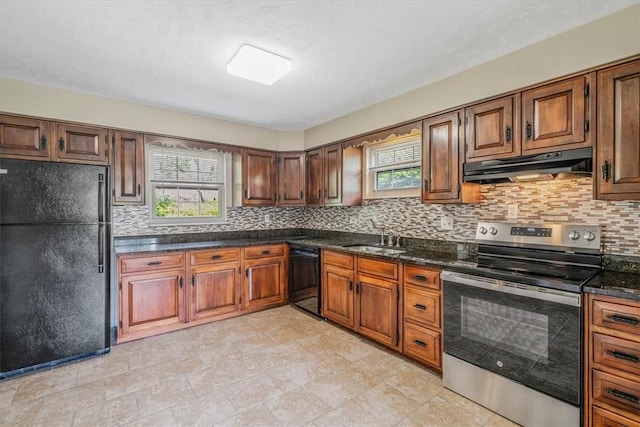 417 Orchard Dr, Mt Lebanon, PA 15228 - kitchen featuring black appliances, under cabinet range hood, a sink, and healthy amount of natural light