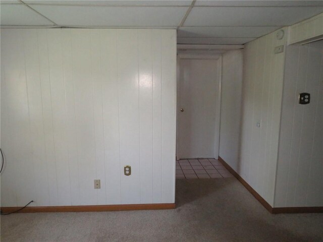 973 Glen Hayes Dr, Moon/Crescent Twp, PA 15046 - carpeted spare room featuring a drop ceiling, baseboards, and wooden walls