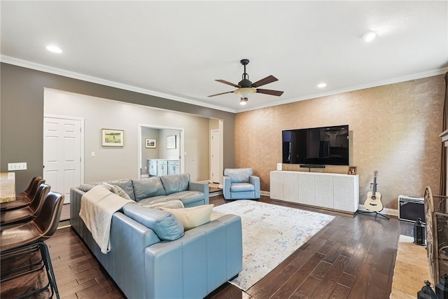 104 Ross Creek Ln, Peters Twp, PA 15367 - living area featuring wood-type flooring, ceiling fan, ornamental molding, recessed lighting, and baseboards