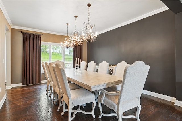 104 Ross Creek Ln, Peters Twp, PA 15367 - dining space with a chandelier, baseboards, wood-type flooring, and crown molding