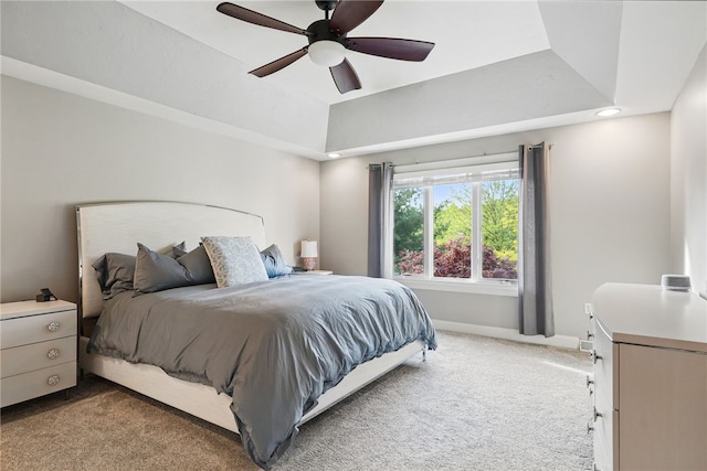 104 Ross Creek Ln, Peters Twp, PA 15367 - bedroom featuring light colored carpet, recessed lighting, a tray ceiling, baseboards, and ceiling fan