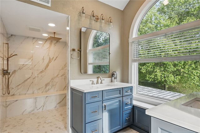 104 Ross Creek Ln, Peters Twp, PA 15367 - bathroom featuring vanity and a marble finish shower