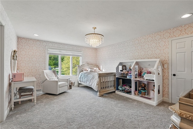 104 Ross Creek Ln, Peters Twp, PA 15367 - carpeted bedroom featuring wallpapered walls and a chandelier