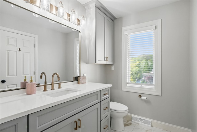 104 Ross Creek Ln, Peters Twp, PA 15367 - bathroom featuring marble finish flooring, baseboards, toilet, and healthy amount of natural light