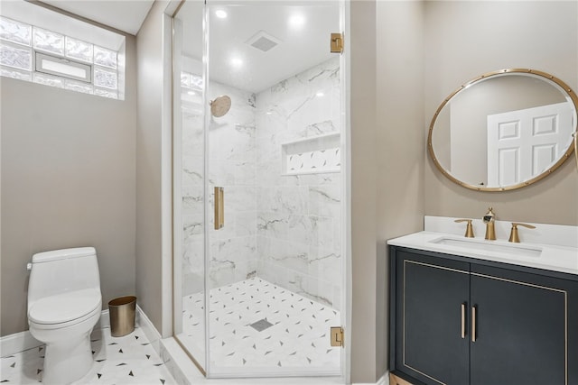 104 Ross Creek Ln, Peters Twp, PA 15367 - full bathroom featuring a marble finish shower, toilet, vanity, and baseboards