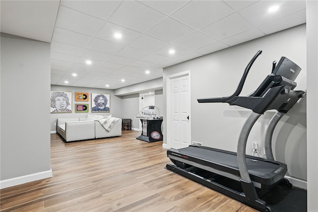 104 Ross Creek Ln, Peters Twp, PA 15367 - workout area featuring baseboards, wood finished floors, recessed lighting, and a drop ceiling