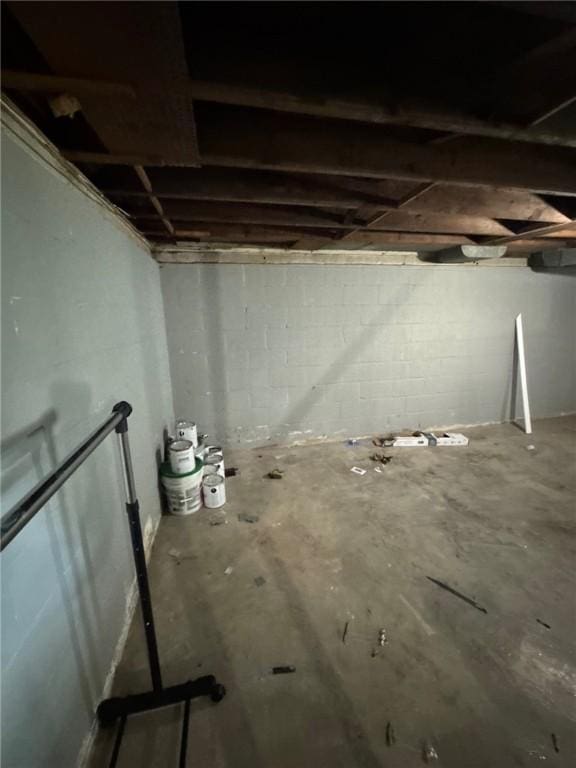 view of unfinished basement