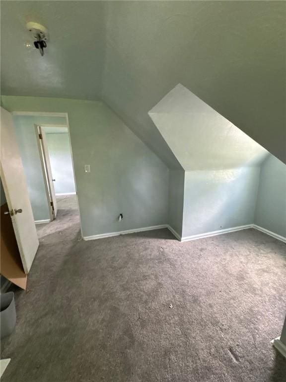 additional living space featuring lofted ceiling, carpet, and baseboards