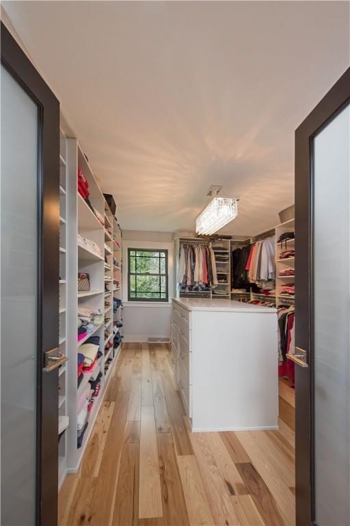 spacious closet with light wood-type flooring