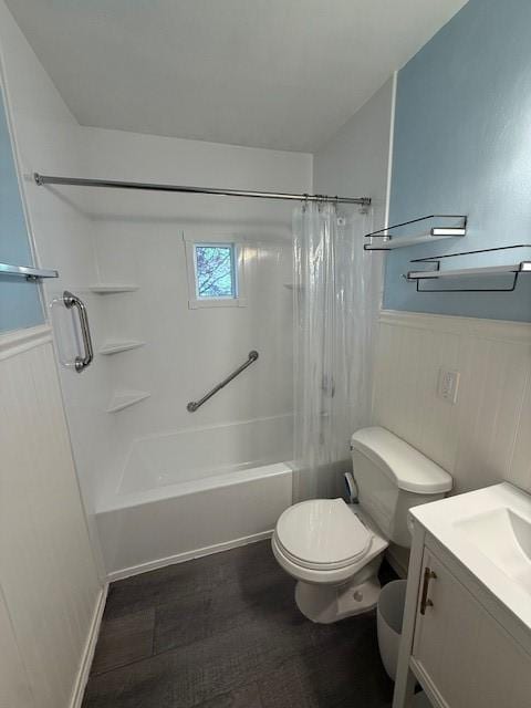 130 Anthon Dr, Penn Hills, PA 15235 - bathroom featuring wainscoting, toilet, shower / tub combo, and vanity