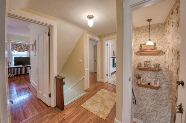 1010 Glenshaw Ave, Shaler, PA 15116 - corridor with wood finished floors, an upstairs landing, and radiator