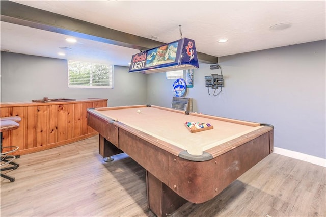5251 Meadowgreen Dr, Whitehall, PA 15236 - game room with light wood-style floors, billiards, bar, baseboards, and recessed lighting