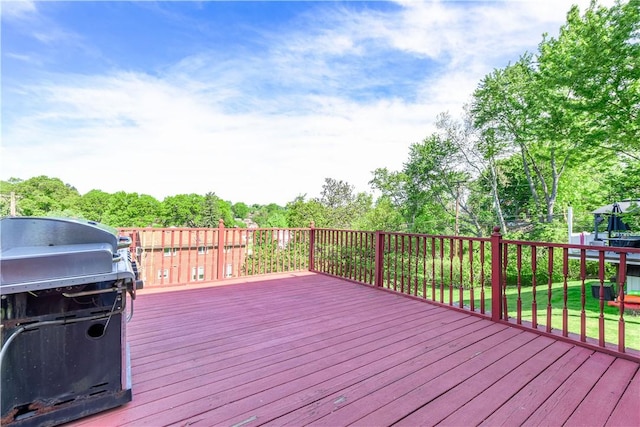 5251 Meadowgreen Dr, Whitehall, PA 15236 - wooden deck with a grill, view of scattered trees, and a yard