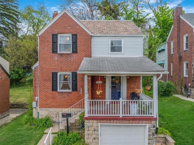 4018 Meadowbrook Blvd, Brentwood, PA 15227 - view of front facade with a chimney, a front lawn, brick siding, and a shingled roof