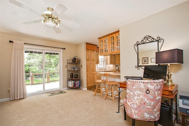 707 Cherry Blossom Ct, Murrysville, PA 15626 - living area featuring light carpet, baseboards, and ceiling fan