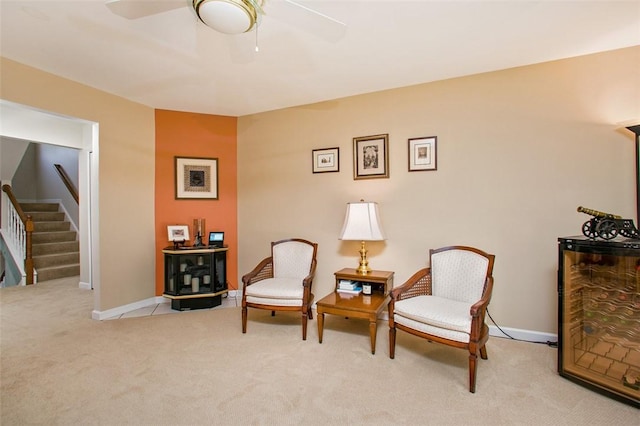 707 Cherry Blossom Ct, Murrysville, PA 15626 - sitting room featuring carpet flooring, stairway, ceiling fan, and baseboards