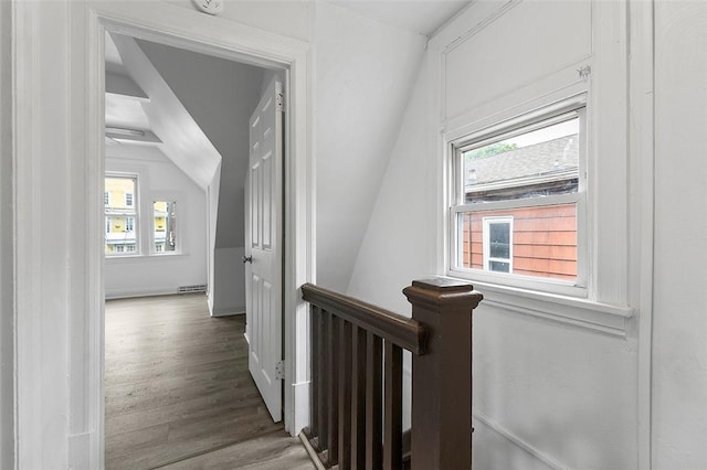 2633 S 18th St, Mount Oliver, PA 15210 - hall featuring lofted ceiling, wood finished floors, an upstairs landing, and baseboards