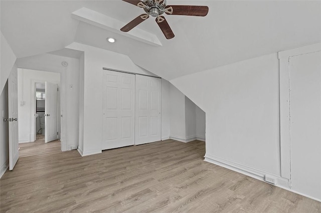 2633 S 18th St, Mount Oliver, PA 15210 - additional living space with lofted ceiling, baseboards, a ceiling fan, light wood-style flooring, and recessed lighting