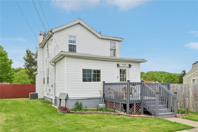 back of property featuring cooling unit and a wooden deck