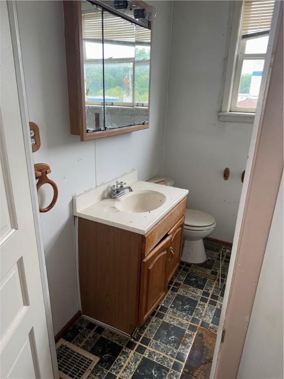 bathroom featuring vanity, healthy amount of natural light, and toilet